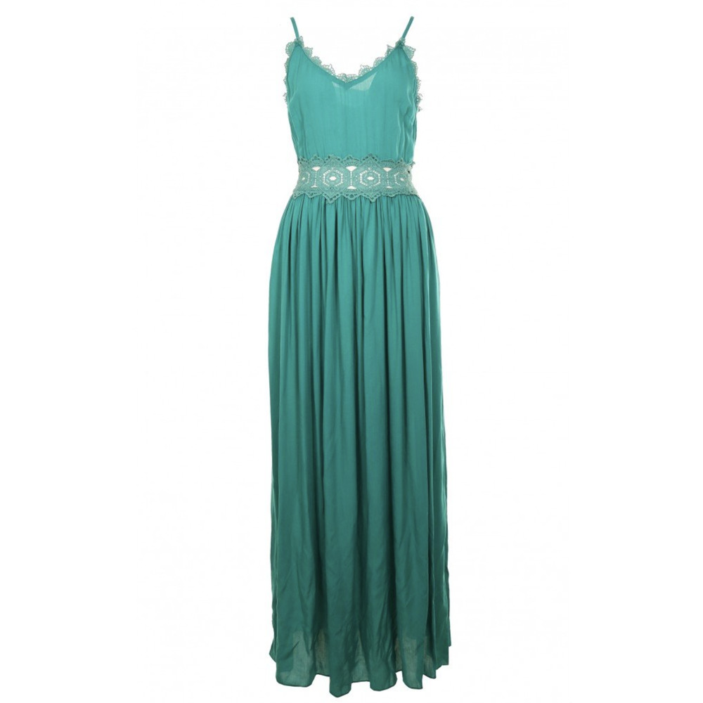 Molly Bracken NWT Turquoise Blue Cut Out Lace Maxi Dress Medium
